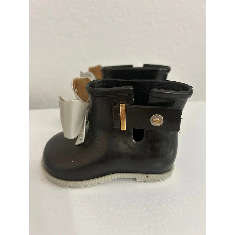 Mini Melissa Black Boots with Gray Bow Toddler Size 6c